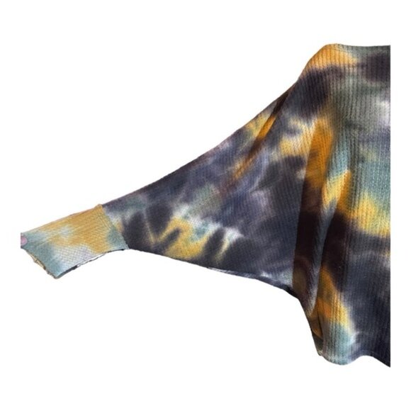 Women’s Large Fantastic Fawn Oversized Tie Die Drop Shoulder Waffle Knit - Picture 2 of 8